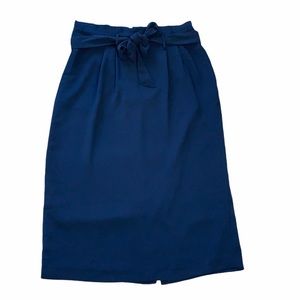 Boden Navy Blue Midi Bow Belt Back Slit Skirt 10R